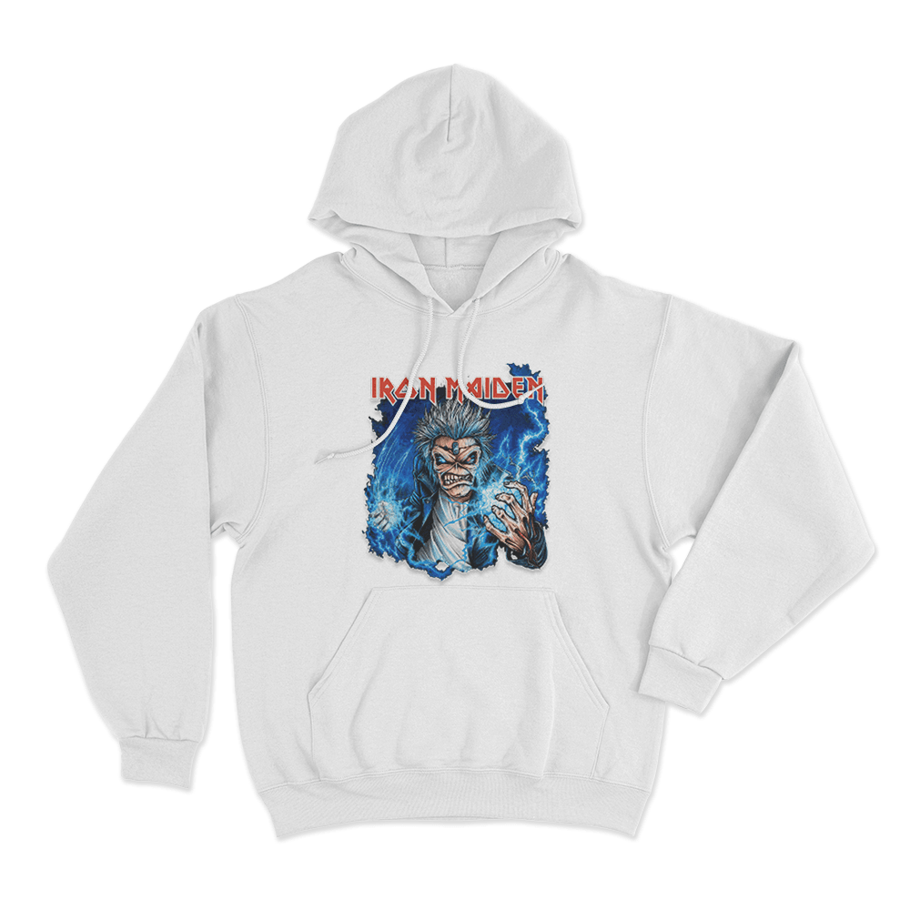 Iron Maiden Lightning Eddie Unisex Hoodie White Iron Maiden Lightning Eddie Unisex Hoodie White