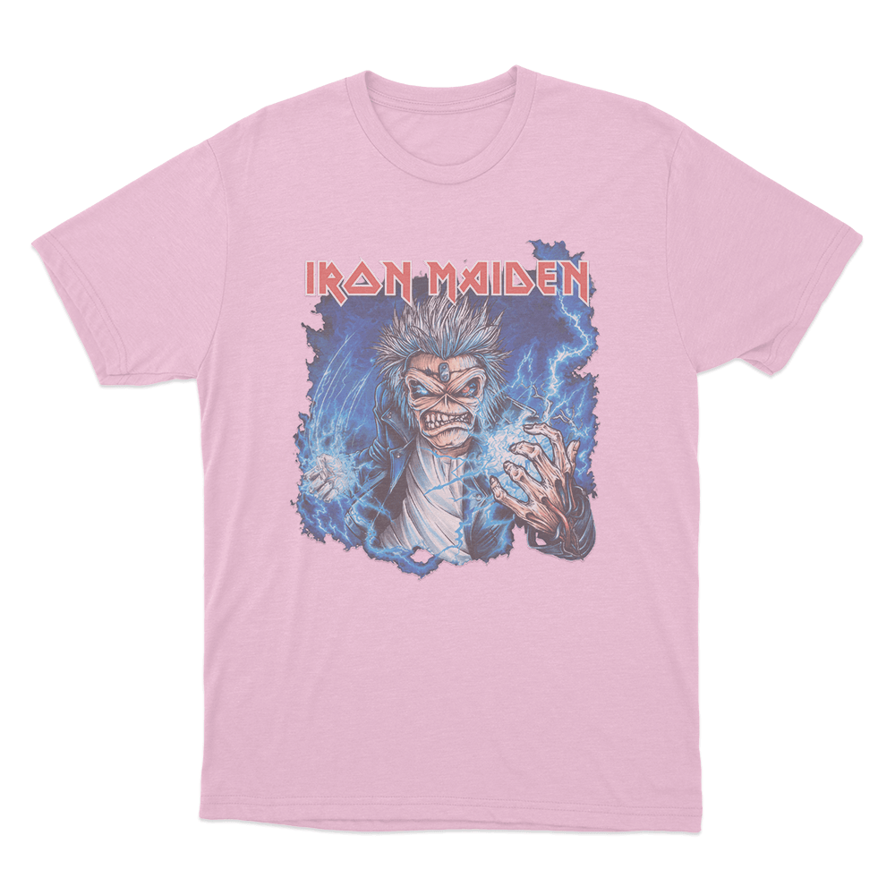 Iron Maiden Lightning Eddie Unisex T Shirt Pink Iron Maiden Lightning Eddie Unisex T Shirt Pink