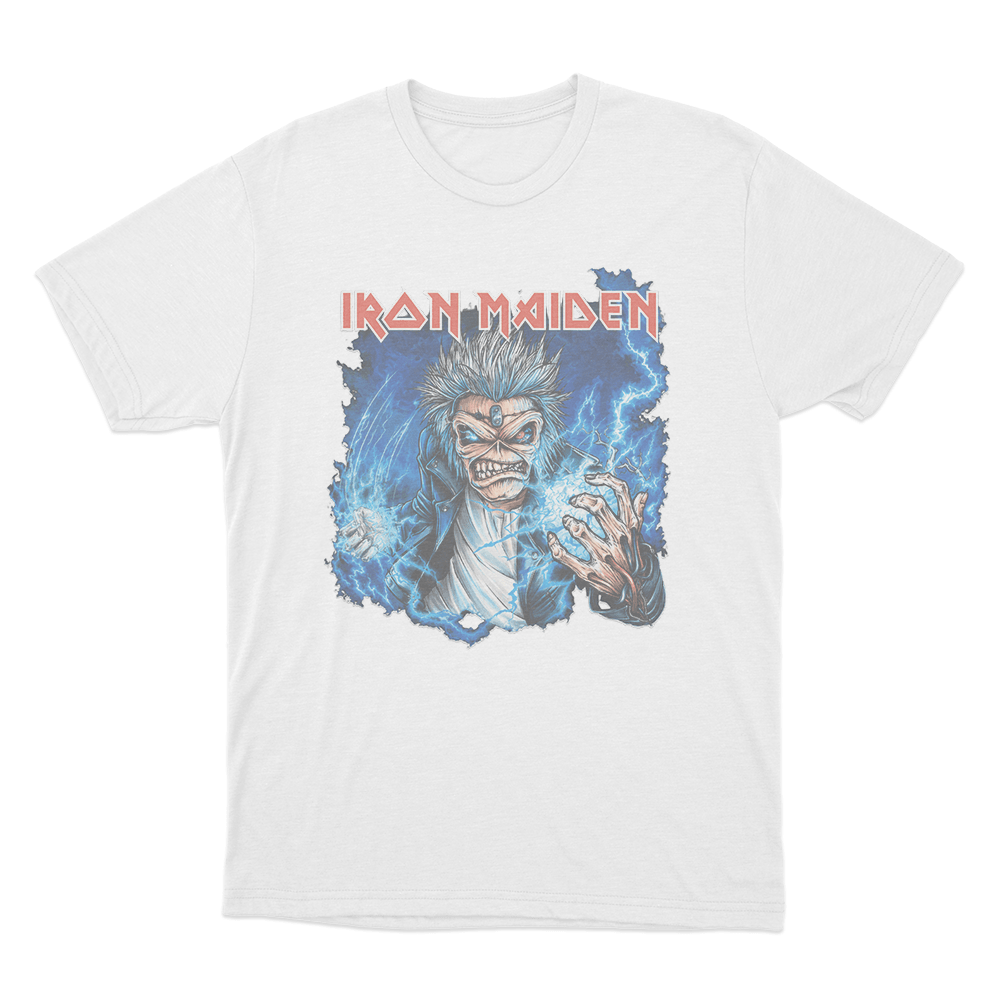 Iron Maiden Lightning Eddie Unisex T Shirt White Iron Maiden Lightning Eddie Unisex T Shirt White
