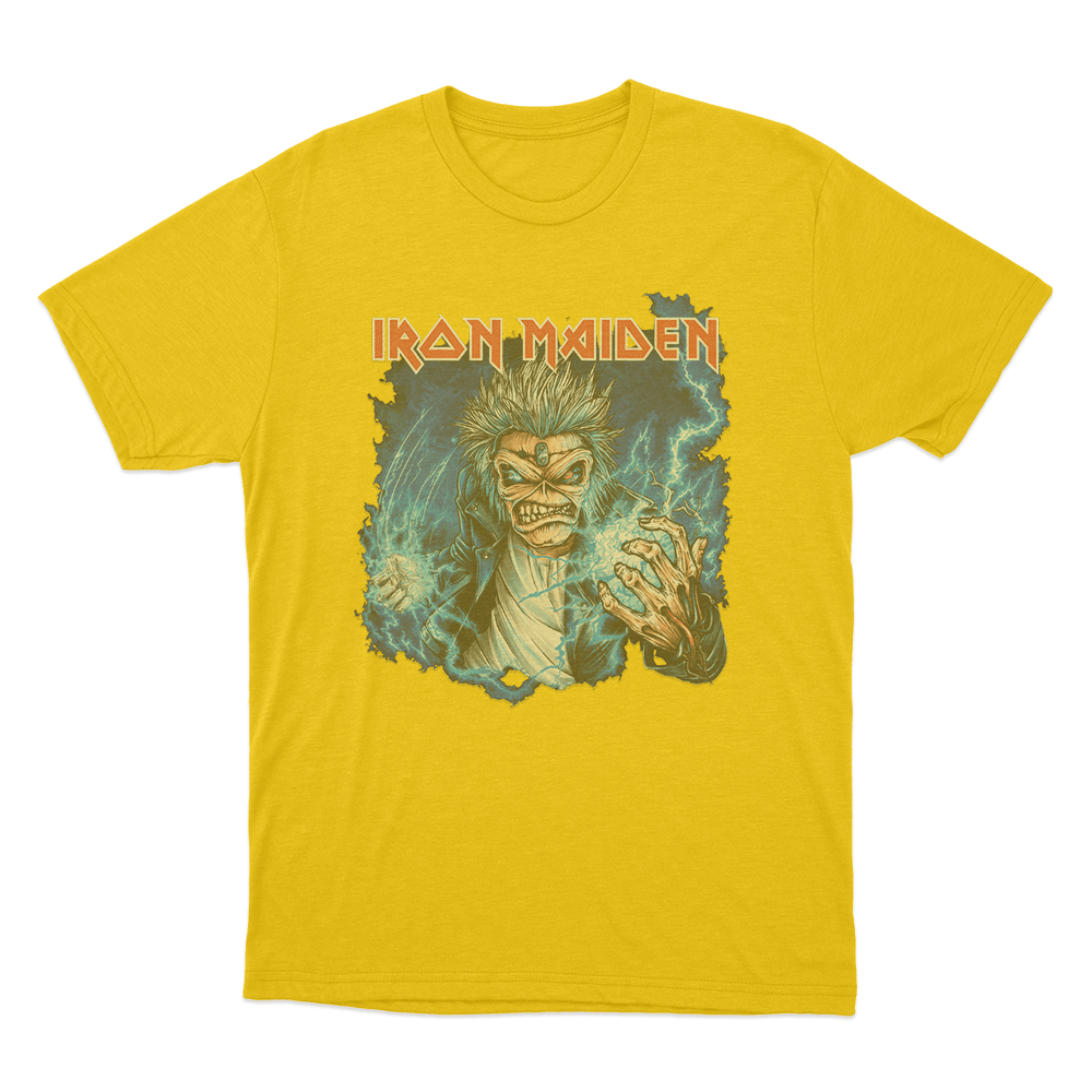 Iron Maiden Lightning Eddie Unisex T Shirt Yellow Iron Maiden Lightning Eddie Unisex T Shirt Yellow